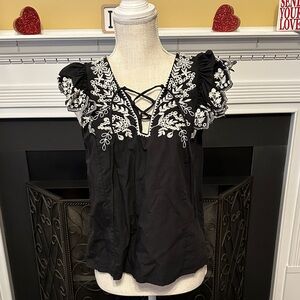 Elan Embroidered Black Women's Top